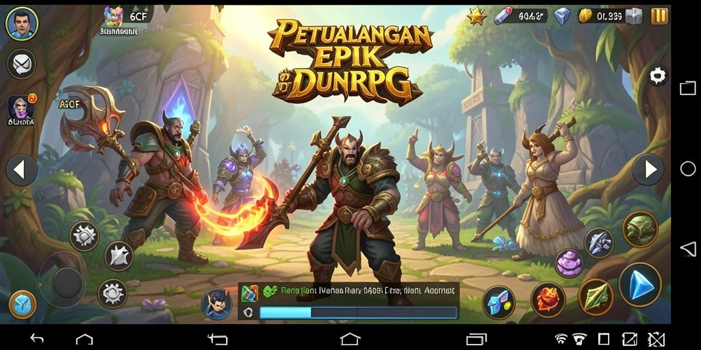 Screenshot gameplay RPG 6CF menampilkan pertempuran mendebarkan dan eksplorasi dunia.