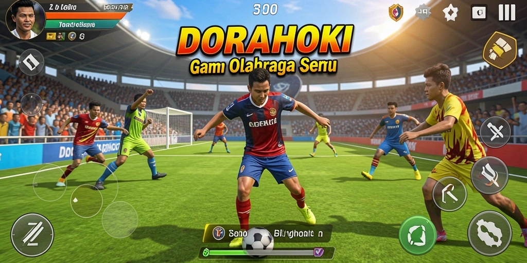 Screenshot gameplay DORAHOKI menampilkan aksi seru dari pertandingan olahraga.