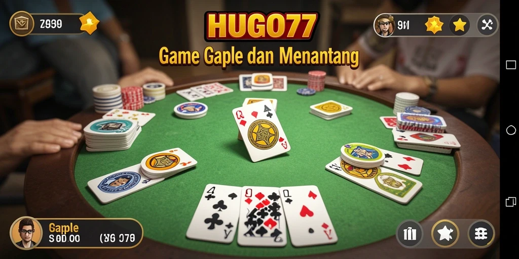 Tampilan layar permainan Gaple HUGO77 yang menakjubkan.