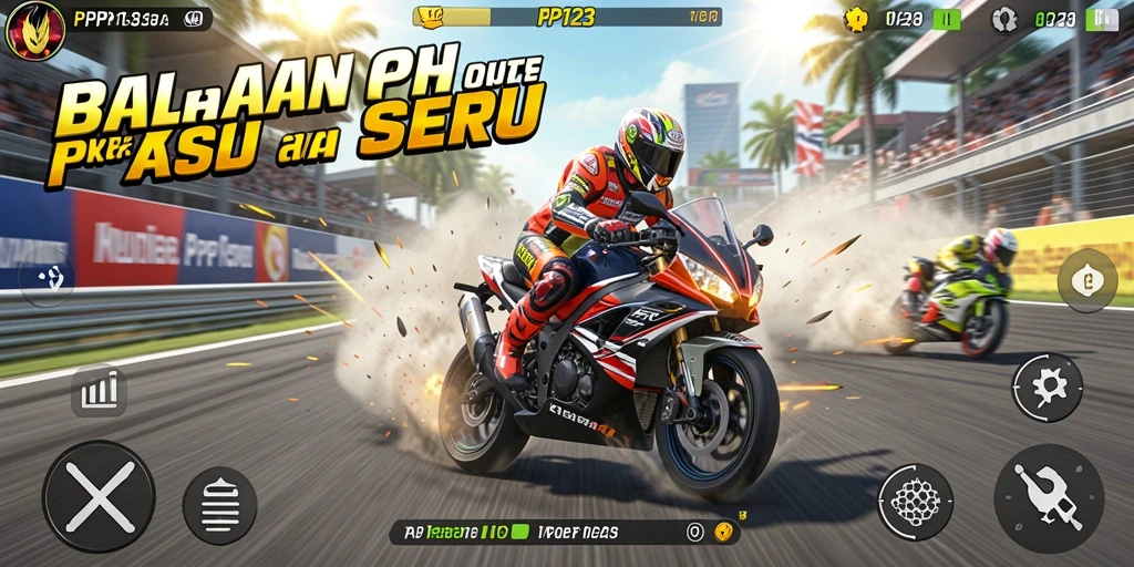 Tampilan gameplay mendebarkan dari PP123 dengan balapan motor yang seru.