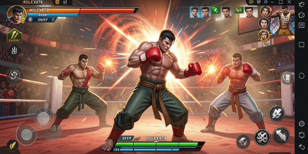 Tampilan gameplay seru dan dinamis dari ROLEX878 yang menampilkan aksi pertarungan.