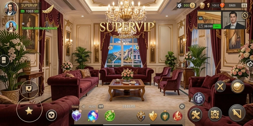 Tampilan gameplay <strong>SUPERVIP</strong> yang menggambarkan kehidupan mewah dan interaksi menarik.
